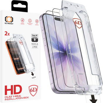 Gehärtetes Glas Tel Protect Dust-Free Easy Fit Full Glue 6D für Iphone 16 Pro/17 schwarz - 2 Stück