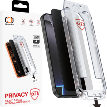 Hartowane szkło Tel Protect Dust-Free Easy Fit Privacy Full Glue 6D do Iphone 16 Pro Max czarne