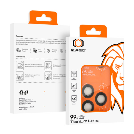 Szkło hartowane Tel Protect Titanium Lens 99% AR na aparat obiektyw kamerę ochronne do Iphone 14 Pro/14 Pro Max czarne