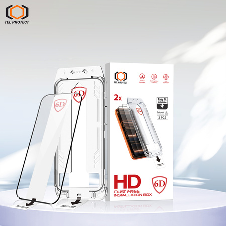 Hartowane szkło Tel Protect Dust-Free Easy Fit Full Glue 6D do Iphone 15 Pro Max czarne - 2 sztuki