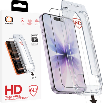 Hartowane szkło Tel Protect Dust-Free Easy Fit Full Glue 6D do Iphone 16 Pro/17 czarne