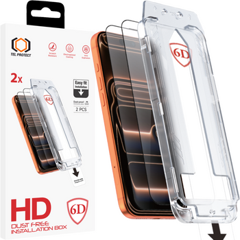 Hartowane szkło Tel Protect Dust-Free Easy Fit Full Glue 6D do Iphone 17 Pro czarne - 2 sztuki