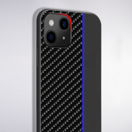 Tel Protect CARBON Case do Iphone 13 Pro Czarny z niebieskim paskiem