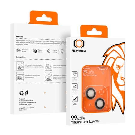 Gehärtetes Glas Tel Protect Titanium Lens 99% AR zum Schutz der Kameraobjektive für Iphone 15/15 Plus transparent