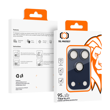 Gehärtetes Glas Tel Protect 95% AR+AF Full Metal Camera Protector Kameraschutz für Iphone 17 Pro blau (Kamerainsel)