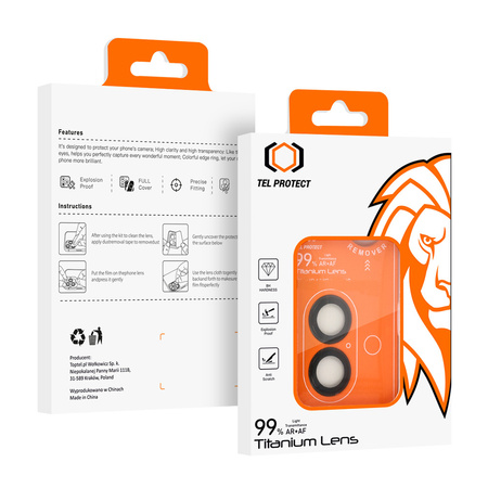 Szkło hartowane Tel Protect Titanium Lens 99% AR na aparat obiektyw kamerę ochronne do Iphone 16/16 Plus czarne