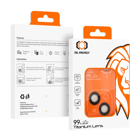 Szkło hartowane Tel Protect Titanium Lens 99% AR na aparat obiektyw kamerę ochronne do Iphone 15/15 Plus czarne