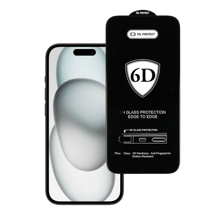 Gehärtetes Glas Tel Protect Full Glue 6D für IPHONE 15 schwarz