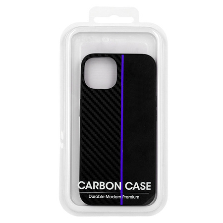 Tel Protect CARBON Case do Iphone 13 Pro Czarny z niebieskim paskiem