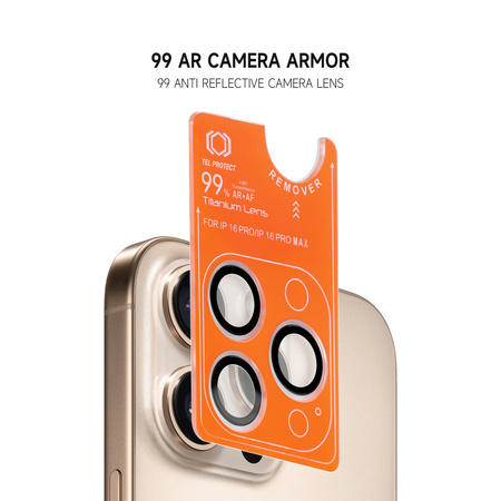 Szkło hartowane Tel Protect Titanium Lens 99% AR na aparat obiektyw kamerę ochronne do Iphone 16/16 Plus czarne