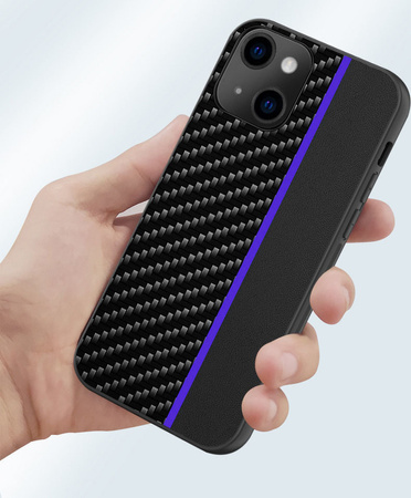 Tel Protect CARBON Case do Iphone 13 Pro Czarny z niebieskim paskiem