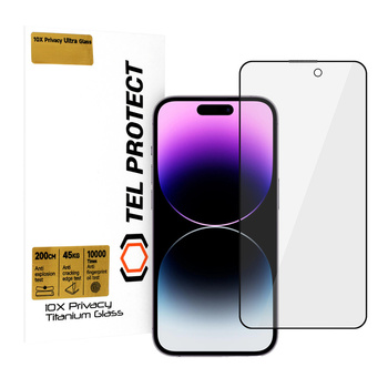 Szkło hartowane Tel Protect 10X Privacy Titanium prywatyzujące antyszpiegowskie do Iphone 14 Pro (koperta)