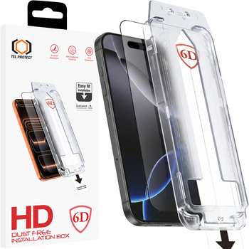 Hartowane szkło Tel Protect Dust-Free Easy Fit Full Glue 6D do Iphone 16 Pro Max czarne