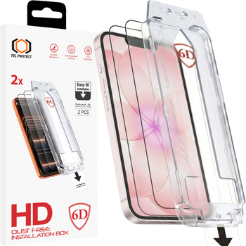 Hartowane szkło Tel Protect Dust-Free Easy Fit Full Glue 6D do Iphone 13/13 Pro/16E/17E czarne - 2 sztuki