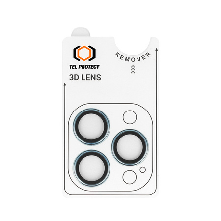 Gehärtetes Glas Tel Protect 3D Lens zum Schutz der Kameraobjektive für Iphone 13 Pro/13 Pro Max blau (Objektiv 3 Stück)