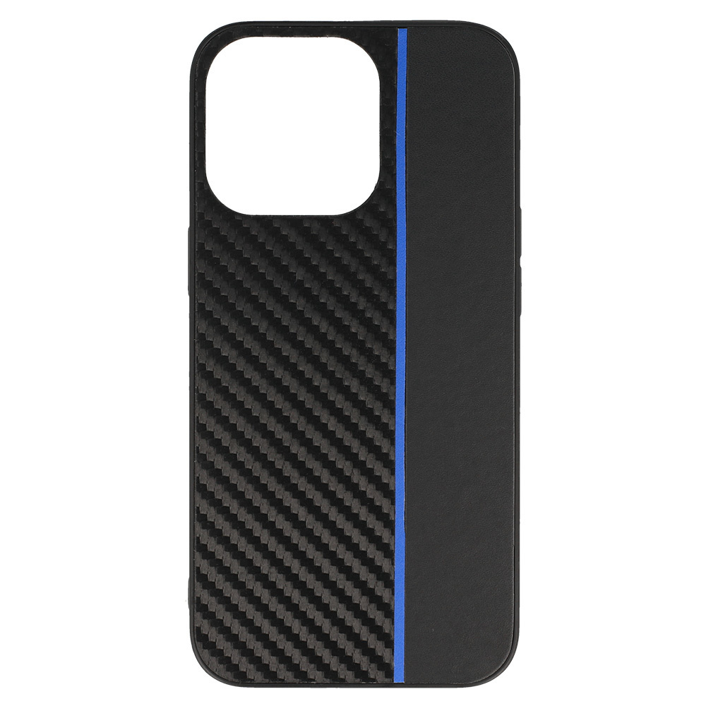 Tel Protect CARBON Case do Iphone 13 Pro Czarny z niebieskim paskiem