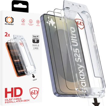 Hartowane szkło Tel Protect Dust-Free Easy Fit Full Glue 6D do Samsung Galaxy S25 Ultra czarne (with fingerprint unlock) - 2 sztuki