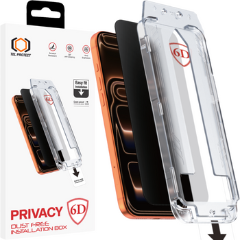 Hartowane szkło Tel Protect Dust-Free Easy Fit Privacy Full Glue 6D do Iphone 17 Pro Max czarne
