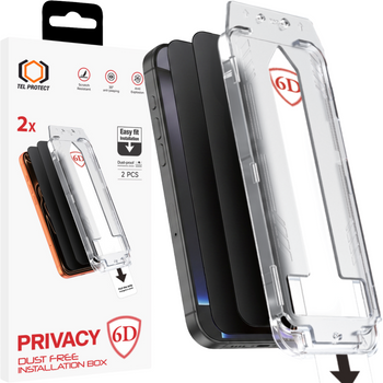Hartowane szkło Tel Protect Dust-Free Easy Fit Privacy Full Glue 6D do Iphone 15 Pro Max czarne - 2 sztuki