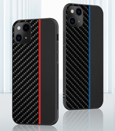 Tel Protect CARBON Case do Iphone 13 Pro Czarny z niebieskim paskiem