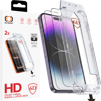 Hartowane szkło Tel Protect Dust-Free Easy Fit Full Glue 6D do Iphone 14 Pro Max czarne - 2 sztuki