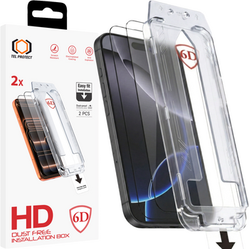 Hartowane szkło Tel Protect Dust-Free Easy Fit Full Glue 6D do Iphone 16 Pro Max czarne - 2 sztuki