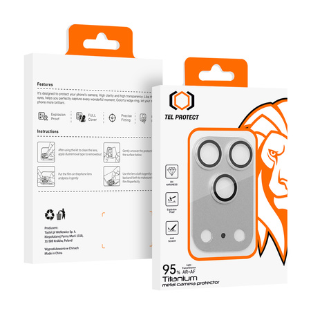 Hartowane szkło Tel Protect 95% AR+AF Full Metal Camera Protector na aparat do Iphone 17 Pro Max srebrne (wyspa)