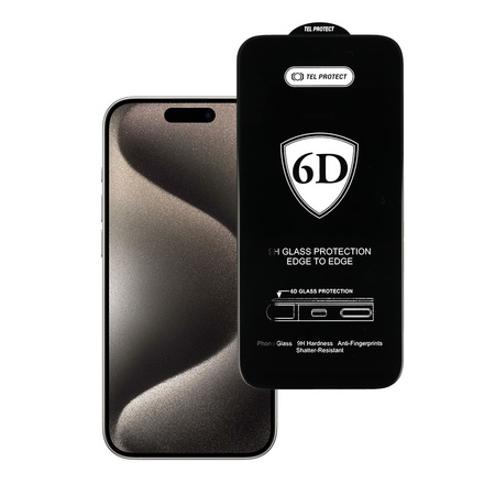 Hartowane szkło Tel Protect Full Glue 6D do IPHONE 15 PRO CZARNE