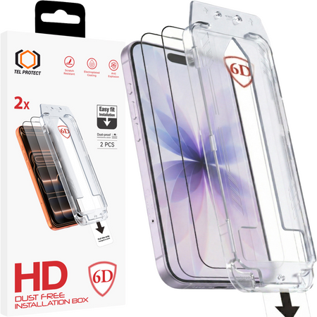 Hartowane szkło Tel Protect Dust-Free Easy Fit Full Glue 6D do Iphone 16 Pro/17 czarne - 2 sztuki